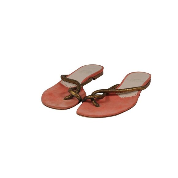 Moschino Womens Cheap And Chic Sandals US 7.5 Orange Gold Thong Slip On Slides - Picture 3 of 10